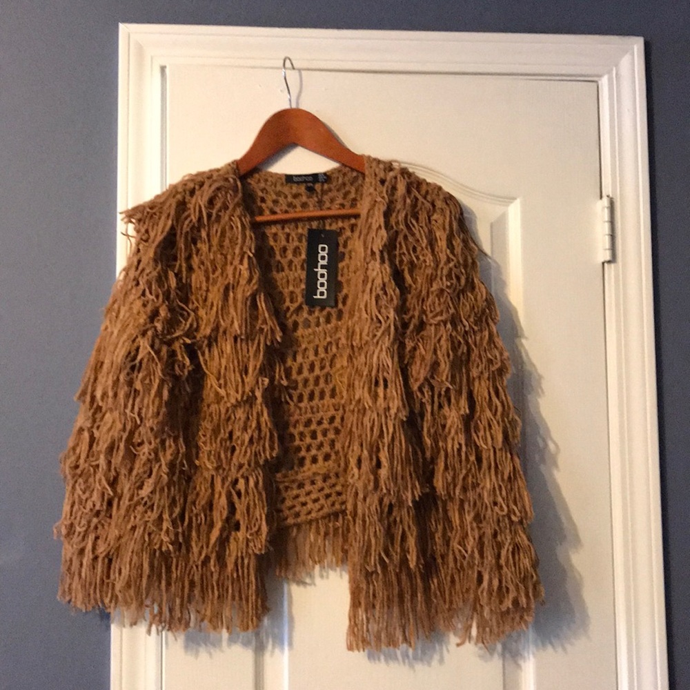 Shaggy knit cropped cardigan
